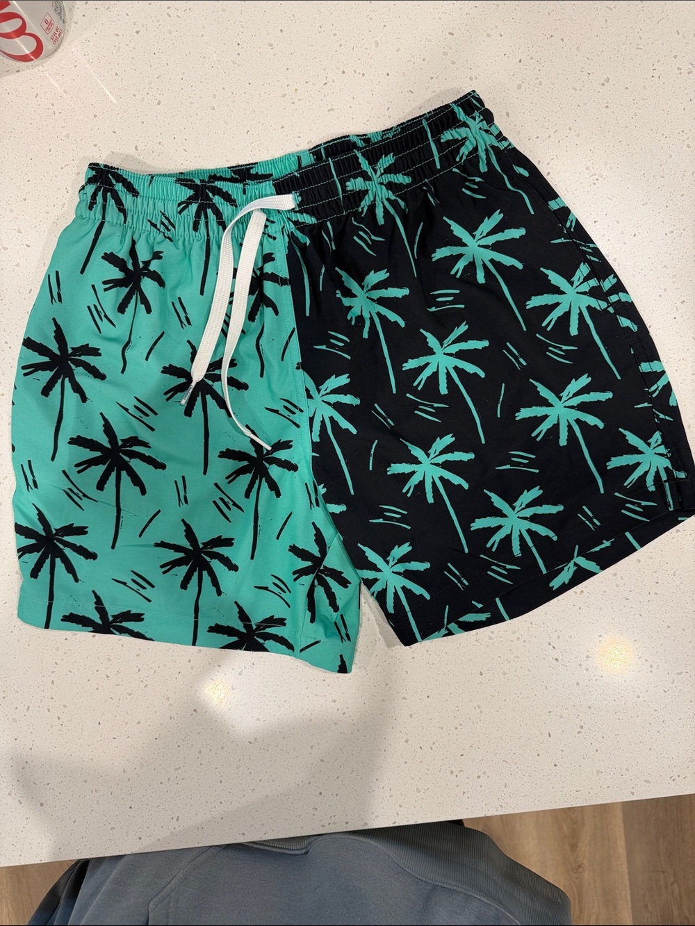 chubbies Teal and Black Palm-Print Split Swim Trunks
